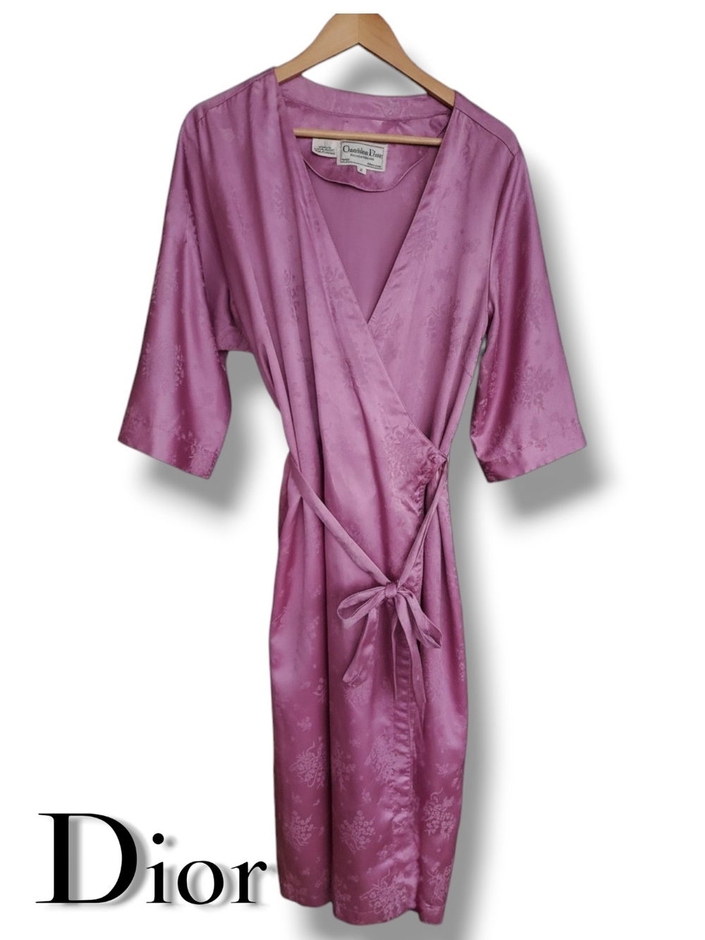 Dior Lavender-Pink Satin Jacquard Wrap Robe